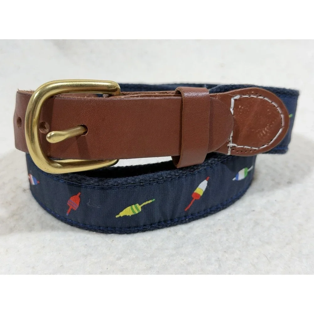 Leatherman Belt 40 Multicolor Mens Fishing Bobber Leather‎ Brass Buckle Nautical